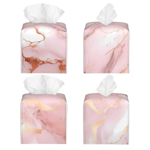 Tissue Box Cover Pink Rose Gold Marble Print Square PU Leather Tissue Box Holder for Car Bathroom Bedroom Desk Tabletop Decor - color: Pink Rose Gold Marble Print