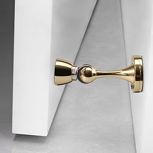 YAGU 2 Pack Magnetic Door Stoppers Holder, Zinc Alloy Bright Gold Door Stops Catch Wall Floor Mounted, Magnet Metal Soft-Catch - color: Bright Gold, size: 2 Pack