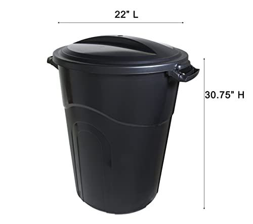 United Solutions 32 Gallon Outdoor Garbage Can, Black, Easy to Carry Garbage Can with Sturdy Construction, Pass-Through Handles & Attachable Click Lock Lid, Indoor or Outdoor Use, (Pack of 2) - color: Black, size: 32 Gallon - 2 Pack, style: Non-Wheeled
