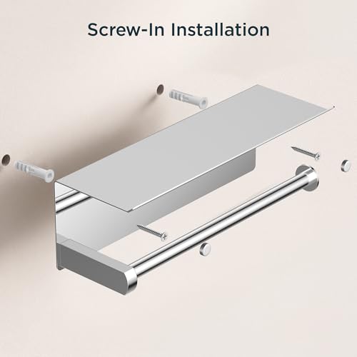 FORIOUS Wall Mount Paper Towel Holder with Shelf for Kitchen, Chrome - color: Chrome