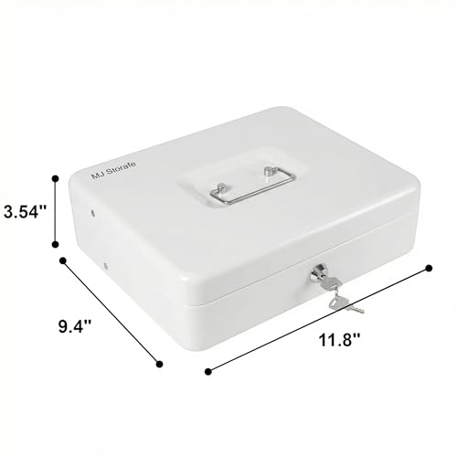 Locking Cash Box with Key Lock and Money Tray, Money Box, Lock Safe Box, Cash Money Lock Safe Box for Cash Register 11.8"x9.45"x3.54" (White Key) - color: White Key
