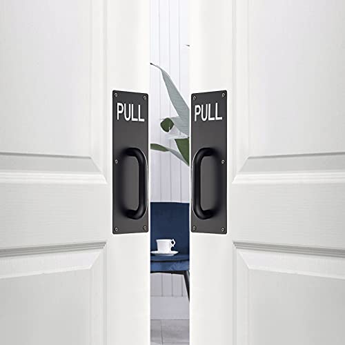 Sumnacon 2 Sets 12 Inch Stainess Steel Door Handles - Sturdy Door Pull Push Plates with Screws, Wall Mounted Pull Push Handles for Home Office Public, Black - color: Black