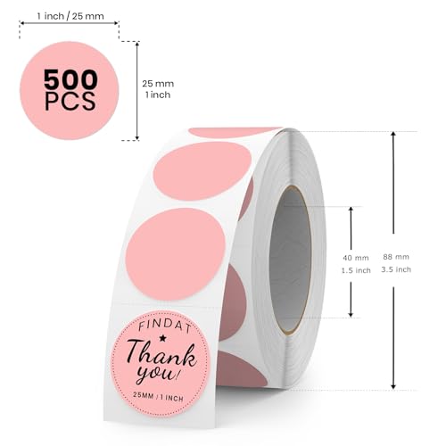 Pink Round Thermal Labels 1 Inch Vinyl Printer Sticker 500 PCS - color: Pink
