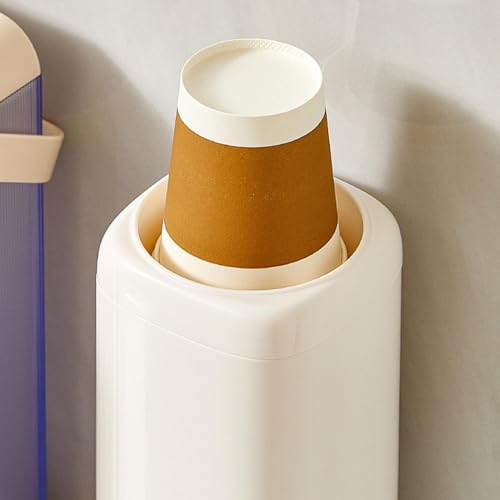 Wall Mounted Cup Holder, Cup Dispenser Water Cooler Pull Type Cups Holder for Home Office Restaurant (Beige) - color: Beige