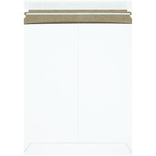 BOX USA 11 x 13 1/2" Stayflats Brand Rigid Flat Mailers, White (Pack of 25) Photo Document Mailers, Peel & Seal Closure, Tear Strip Easy Opening.