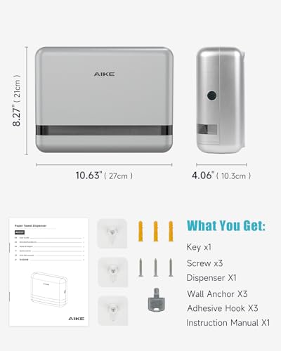AIKE 200 Sheets Wall Mount Paper Towel Dispenser,Fit Multifold Paper,Silver - color: Silver