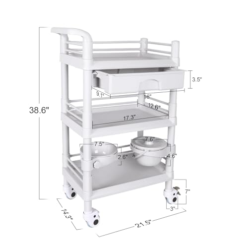 Mobile Medical Trolley Cart 3-Tier 220Lbs Utility Carts for Ultrasound - color: 3-tier Light Gray