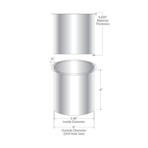 OUTWATER 6" (Nominal) Diameter x 6" Height 304 Polished Stainless Steel Trash Grommets for Countertop Inserted Trash Chutes - size: 6in. Dia x 6in. H
