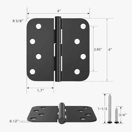 HOSOM 6 Pack Heavy Duty Door Hinges, Matte Black Door Hinges 4X 4 Inch with 5/8'' Radius Corner, Interior & Exterior Black Door Hinge, Black Door Hardware for Entryway, Patio, Playhouse & More - color: Matte Black, size: 6 Pack