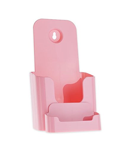 SOURCE ONE Acrylic Deluxe 4 Inch Wide Trifold Brochure Holder with Buisness Card Holder Counter Top or Wall Mount Use - color: Pink, size: 1 Pack