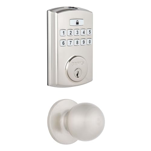 Brinks Fingerprint Door Lock with Knob – Keyless Entry Biometric Lock, Electronic Keypad Fingerprint Deadbolt with Auto-Locking, Front Door Lock and Interior Knob Set, Easy Installation, Satin Nickel - color: Satin Nickel, style: Deadbolt & Passage Knob