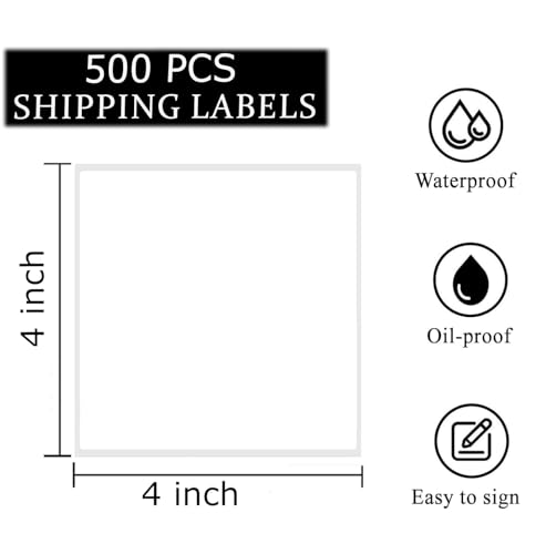 4" x 4" Thermal Labels Printable Shipping Label Stickers with Strong Adhesive, Large White Sticker Square Labels for Mailing, Shipping, Compatible with Most Thermal Printers (4" x 4"-500pcs) - style: 4" X 4"-White-500PCS