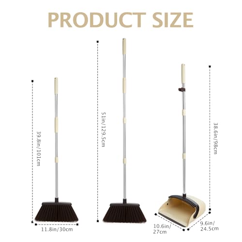 2-Pack Broom and Dustpan Combo Set,51" Long Handle,Beige - color: Beige 2-pack