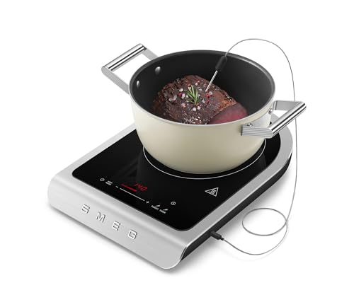 SMEG 1800W Portable Induction Cooker – Collezione Collection | Single-Burner Induction Hob with Probe, 9 Power Levels + Boost, Touch Controls — Travel/RV/Compact Kitchen-Black - color: Black