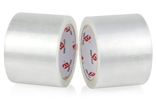 BOMEI PACK 3" Clear Wide Packing Tape 2 Rolls, Total 110Y - 3 inch x 55 Yards, 2.4 mil Thick, Heavy Duty 3 Inch Wide Packaging Tape for Shipping, Mailing, Moving & Storage