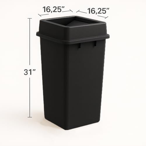 25 Gallon Black Square Plastic Trash Can with Lid Heavy Duty | Indoor Outdoor Commercial Waste Container with Optional Lid for Restaurants, Parks, Schools, Public Spaces - color: Black, size: 25 gallon with lid