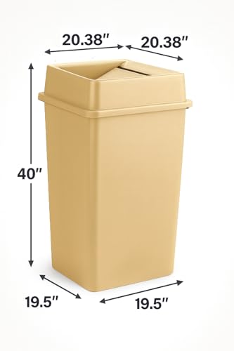 50 Gallon Beige Square Plastic Trash Can with Lid Heavy Duty | Indoor Outdoor Commercial Waste Container with Optional Lid for Restaurants, Parks, Schools, Public Spaces - color: Beige, size: 50 gallon with lid