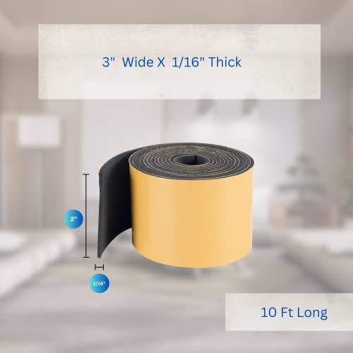 High Density Foam Weather Stripping Door Seal Strip Insulation Tape Roll for Insulating Door Frame, Window, Air Conditioner | Self Adhesive Sealing Weatherstrip (3 in x 1/16 in x 10 Ft, Black) - color: Black, size: 3 In x 1/16 In x 10 Ft