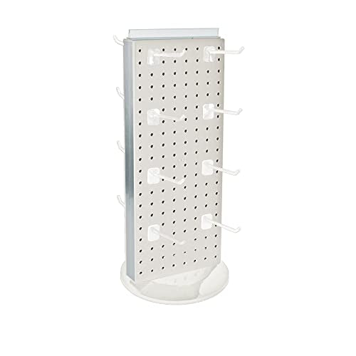 Azar Displays 700508-WHT-4W16 8-Inch W by 20-Inch H Revolving Black Pegboard Counter Display with 16-Pack of 4 inch Locking Hooks, White - color: White, style: Pegboard + Hooks