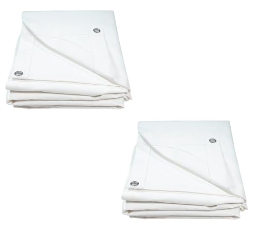 2 Pack 6' x 8' White Canvas Tarp 12oz - Water Resistant & Breathable - Heavy Duty Tarps - Multipurpose Tarpaulin Cover for Camping Tent - color: White (2 Pcs), size: 6' x 8'