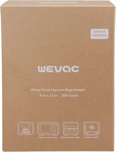 Wevac 8"x12" Vacuum Sealer Bags for Food, 200 Precut Quart Bags, Keeper Box - size: 8" x 12" 200 count