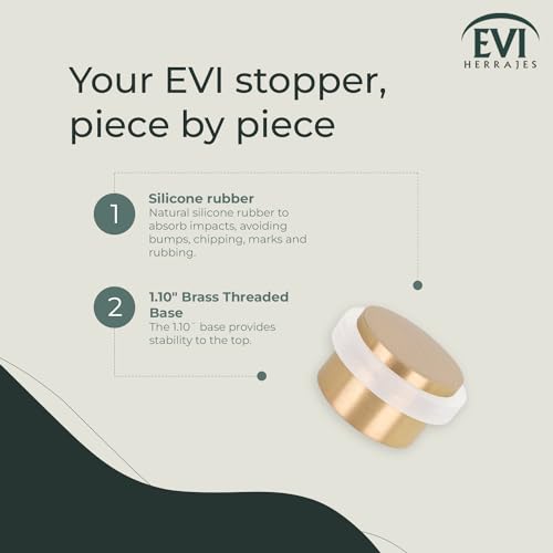 EVI Herrajes | Floor Mounted Doorstop | Adhesive or Screw Installation | W=1,10 x H=0.79 Inch | Solid Brass - White Silicone Protector | Easy Installation | Mod. I-103/28 - color: Brass Mate - White Rubber, size: 1.10x0.79in