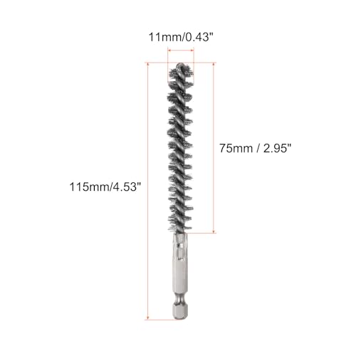 HARFINGTON 6Pcs 304 Stainless Steel Bore Brush 11mm Dia 4.5" Long Cleaning Twisted Wire Brush with Handle 1/4" Hex Shank for Tubes Ports Bearings, Silver - size: 11mm