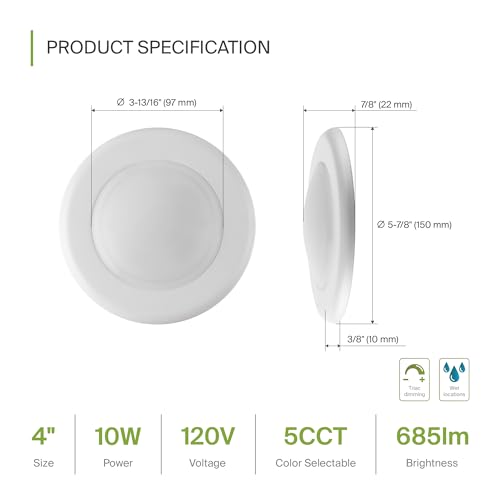 ASD 6 Pack LED Disk Lights 4 Inch, 5CCT Flush Mount Ceiling Light Fixture - color: White, size: 6 Pack