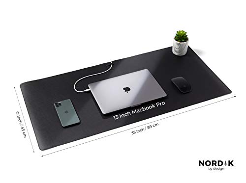 Nordik Leather Desk Mat - Cork Pebble Black - Leather Desk Pad 35x17 in - color: Cork Pebble Black