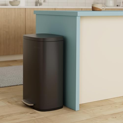 SONGMICS 13 Gallon (50 L) Trash Can, Stainless Steel, Step-On Pedal - color: Black, size: 13 Gal.
