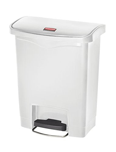 Rubbermaid Commercial Products Streamline Slim Step-On Plastic Trash Can, 8 Gallon, White, Hands-Free Garbage Can for Medical Waste in Hospitals/Lab/Emergency/Patient Rooms - color: White, size: 8 Gallon, style: Plastic Front Step Step-On