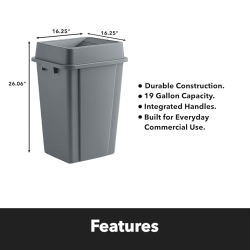 Gray, 19 Gallon Square Commercial Trash Can with Swing Lid, Heavy-Duty Garbage Can, Industrial Trash Bin for Restaurants/Warehouse/Commercial Facilities - color: Gray, size: 19 Gallon with Lid