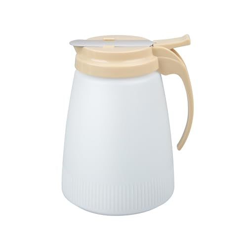 Restaurantware-Chef 101 48 Ounce All Purpose Syrup Dispenser, 1 Honey Dispenser - Beige Top, Stainless Steel Slide Cover, Plastic Pancake Syrup Bottle, Perfect For Diners, Restaurants, Home - color: Beige, size: 48 Ounces, style: 1 Count