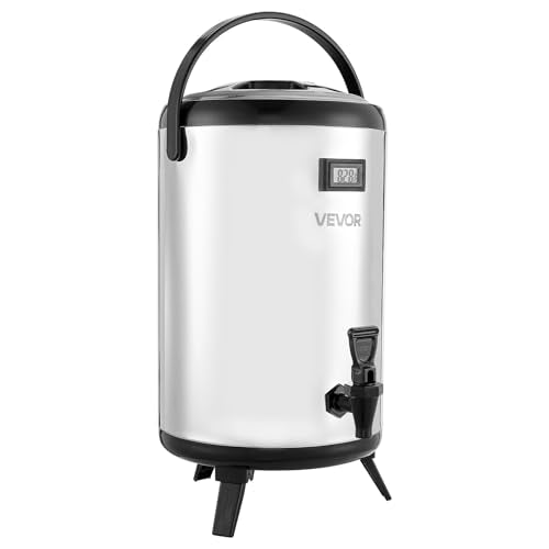 VEVOR Insulated Beverage Dispenser, 3.2 Gal/12L Stainless Steel Thermal Drink Server with Spigot & Temp Display, Suitable for Hot and Cold Drinks, for Tea Coffee Water in Cafes & Restaurants, Silver - size: 3.2 Gal (1 Pack)