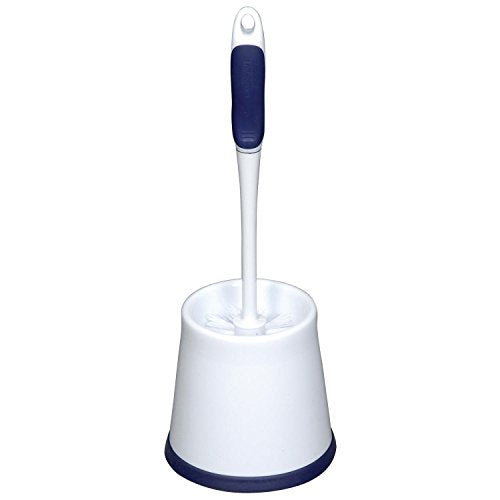 Rubbermaid Comfort Grip Toilet Bowl Brush and Caddy Set, Soft Rubber Handle, White/Blue, 16.5 Inch Single Brush and Caddy (FG6B9900) - style: Standard Brush
