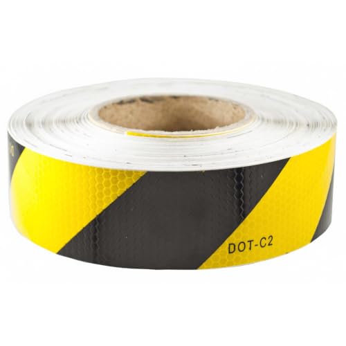 Waterproof Reflective Safety Tape Roll 1"/2" Yellow Black Striped Floor Marking Tape Hazard Caution Warning Tape Auto Truck Self-Adhesive Safety Sticker Strips for Wall Factory Trailer (2 in x 20 FT) - size: 2 IN x 20 FT