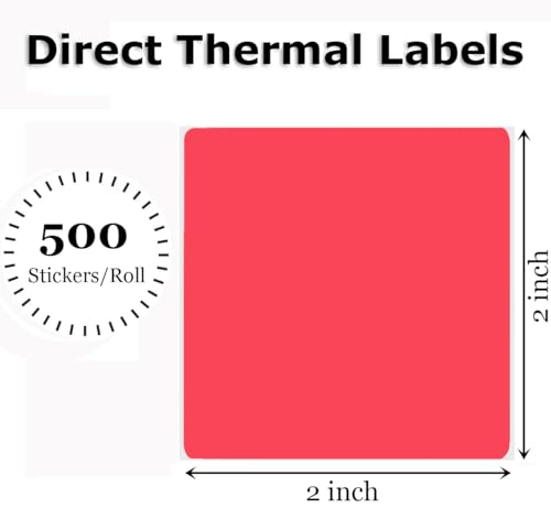 2" x 2" Thermal Labels Stickers Red, Square Thermal Shipping Stickers, Multipurpose Inventory Self-Adhesive Direct Thermal Label for Small Business (500 Labels/Roll) - color: Red, size: 2" x 2"