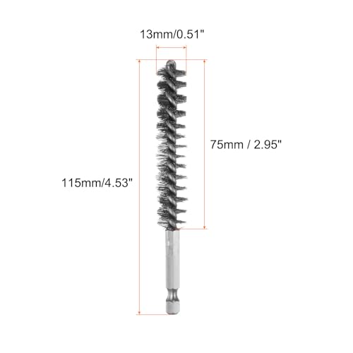 HARFINGTON 6Pcs 304 Stainless Steel Bore Brush 13mm Dia 4.5" Long Cleaning Twisted Wire Brush with Handle 1/4" Hex Shank for Tubes Ports Bearings, Silver - size: 13mm