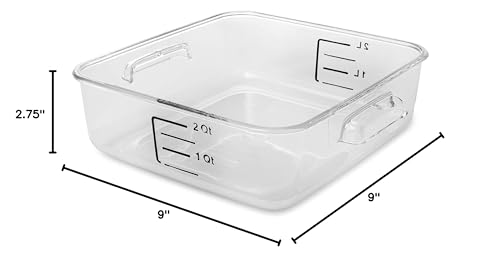 Rubbermaid Commercial Products, Space Saving Square Food Storage Container, 2 Quart, Clear, for Kitchen/Sous Vide/Meal Prep - size: 2 Qt., style: Container