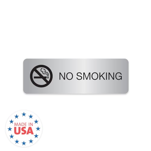 No Smoking Silver Sign/Small Business Restaurant Office School Smoking Prohibited Notice / 3" x 9" Flat Easy Adhesive Door And Wall Mount/Made In The USA - color: Silver, style: No Smoking