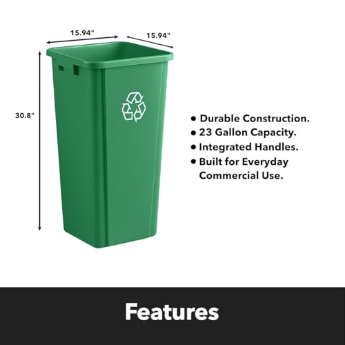 Green, 23 Gallon Square Commercial Trash Can, Heavy-Duty Garbage Can, Industrial Trash Bin for Restaurants/Commercial Facilities/Warehouses - color: Green, size: 23 Gallon