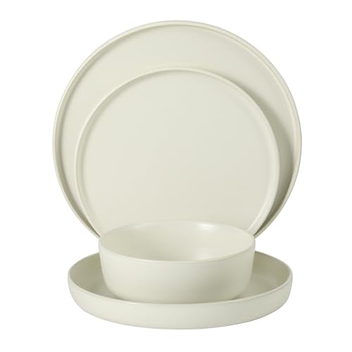Gibson Elite Bayou Moon Plates and Bowls Sets, 16-Piece White Matte Stoneware Dinnerware Sets, Solid Color Reactive Glaze Dish Set - color: Matte White (Bayou Moon)