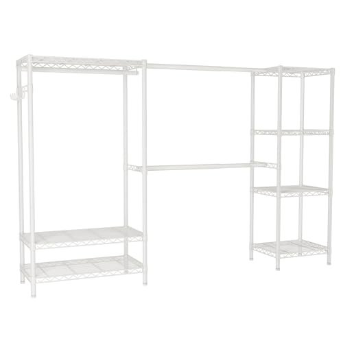Golpart Heavy Duty Clothes Rack Metal Wardrobe with Adjustable Wire Shelves - color: White, size: 15.75"D x (70~88.5)"W x 76.5"H