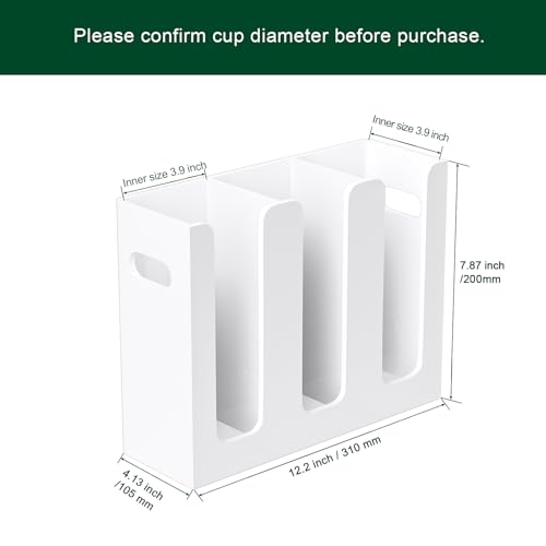 Disposable Coffee Cup Dispenser with Handles, Countertop or Wall Mount Hot/Cold Drink Cup and Lid Holder - Bathroom/Kitchen/Office Acrylic Cup Lid Storage Organizer (3 Compartments, White) - color: White, size: 3 Compartments