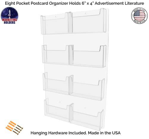 Marketing Holders Post Card Holder Acrylic 8 Pocket Holds 6" Printed Media Hanging Hardware Included Use at Shops Motels Airports and Transportation Centers Historical Sites Retail Stores Clear - size: 14 x 22.25 inches