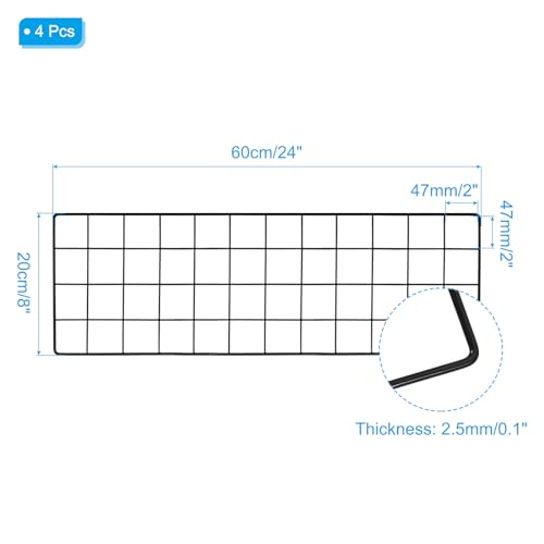 PATIKIL Wall Grid Panel Metal Wire Photo 24x8 Black 4Pcs - color: Black, size: 24x8inch