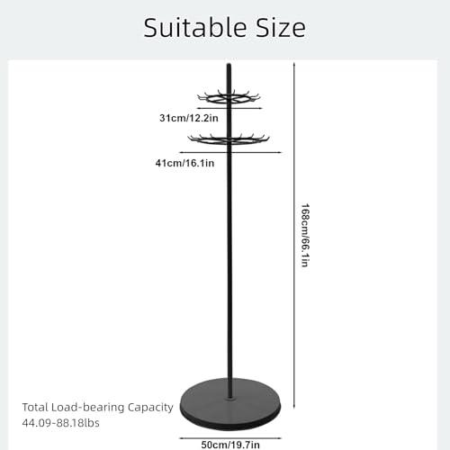 66 Inch Tall Rack Belt Display Shelf, Floor Standing Belt Hanger 2 Tier Retail Scarf Stand Jewelry Necklaces Organizer Shawls Purse Shelf for Clothing Store Home (Black) - color: Black