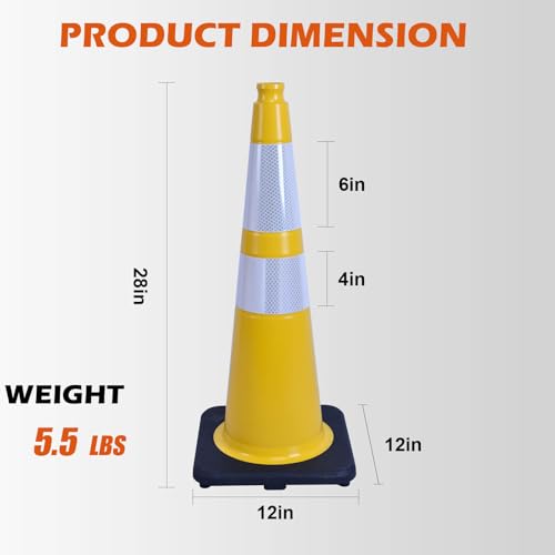 4-Pack 28" Yellow Traffic Cones - Reflective Safety - color: Yellow, size: 28inch