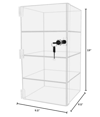 Marketing Holders Acrylic Locking Cabinet with Keys 9.5" x 9.5" x 19" Clear Countertop Hinged Swing Door for Merchandise and Products in Gift Shops Retail and Convenience Stores - size: 9.5" x 9.5" x 19"