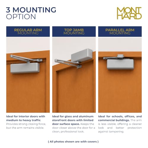 Grade 1 Heavy Duty Commercial Hydraulic Door Closer, Adjustable Spring Size 1-6, Surface Mount, Self-Closing, ADA Compliant, Adjustable Backcheck, Aluminum Anodized - color: Aluminum Anodized